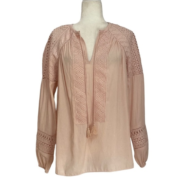 Ramy Brook Winnie Crochet Lace Embroidered Peasant Blouse Blush Pink - Picture 3 of 10